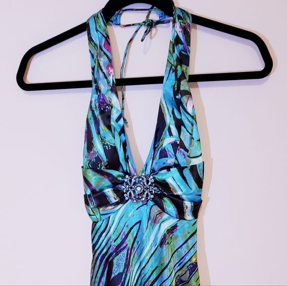 Turquoise Halter Dress - Size 2 - Picture 3 of 10